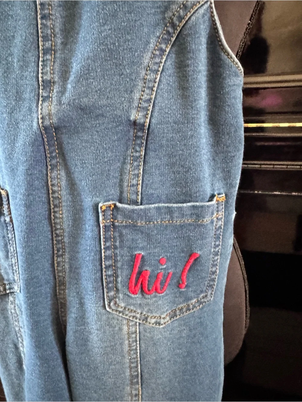 Kids Casual Denim Overalls with Embroidered 'hi!' Pocket